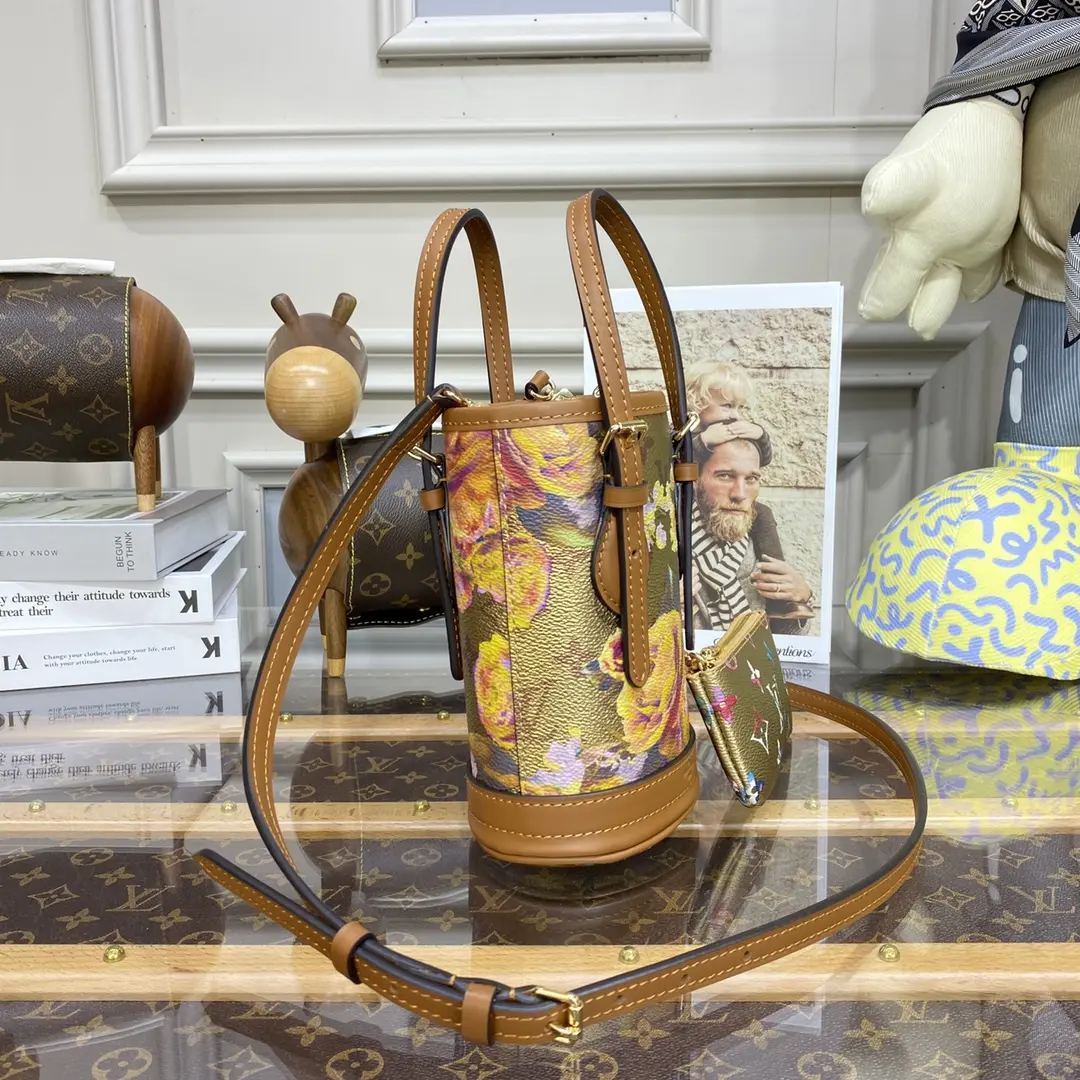 flower patterned canvas nano bucket bag m81724 4